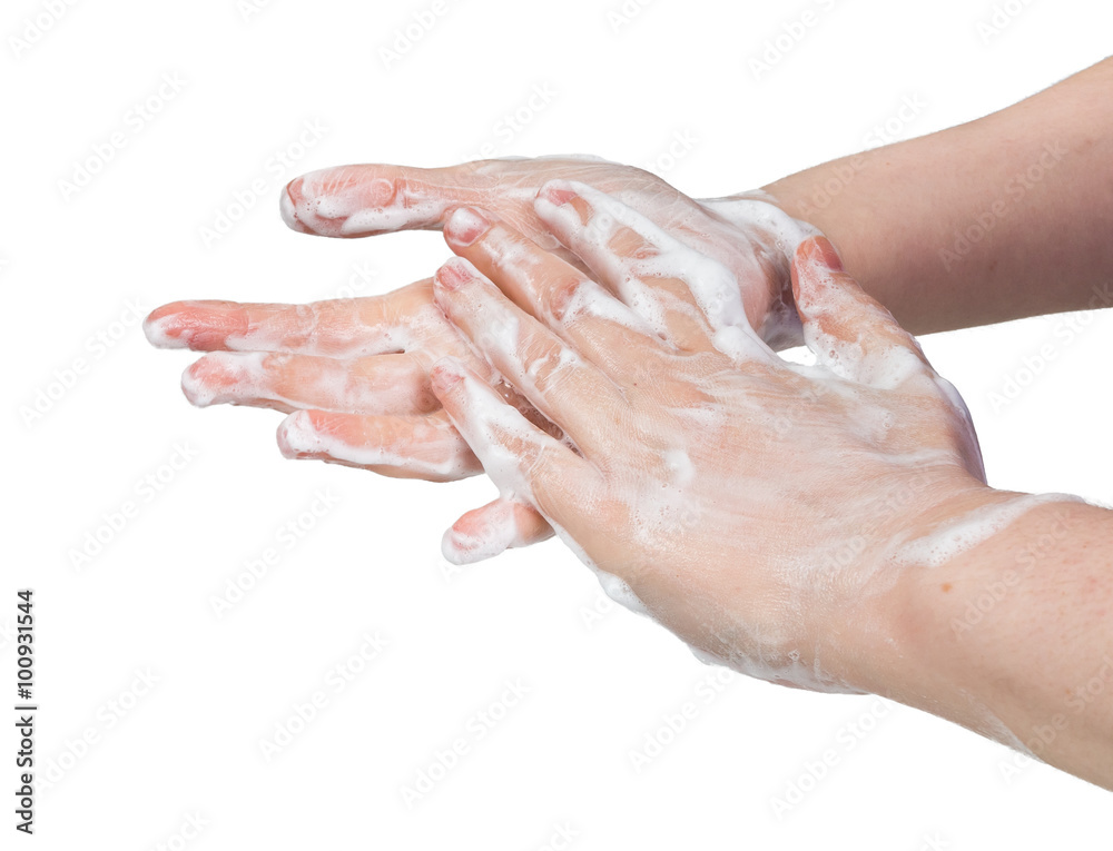 Hygiene concept. Woman is washing her hands. isolated on white background. Hygiene concept. Woman is washing her hands. isolated on white background.