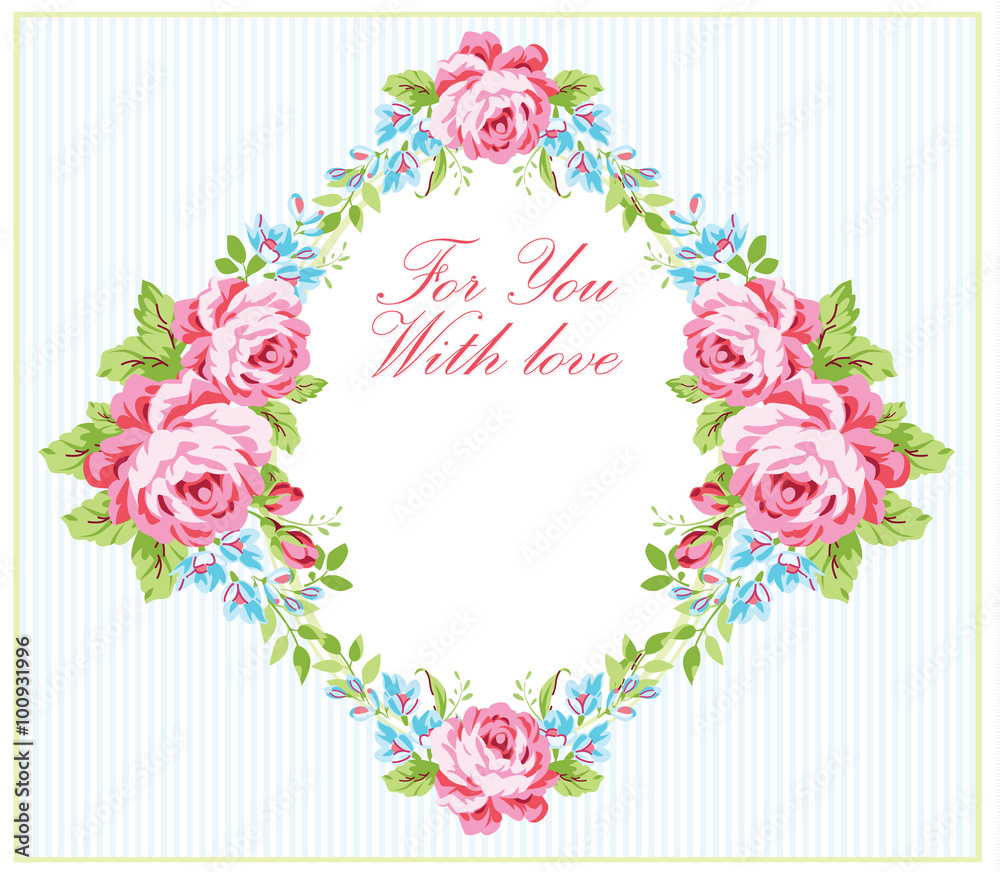 Card template with garden pink roses Card template with garden pink roses