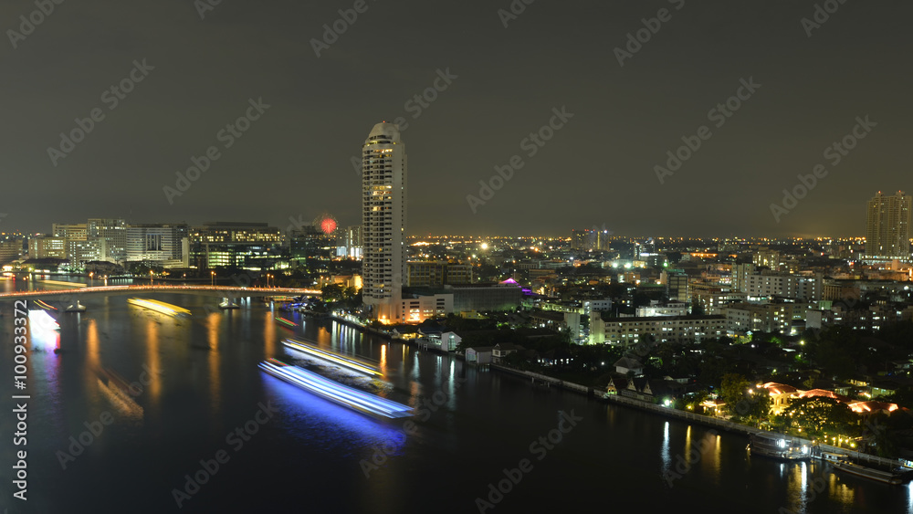  Cityscapes  at night  in Bangkok , Thailand .