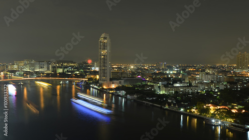  Cityscapes at night in Bangkok , Thailand .