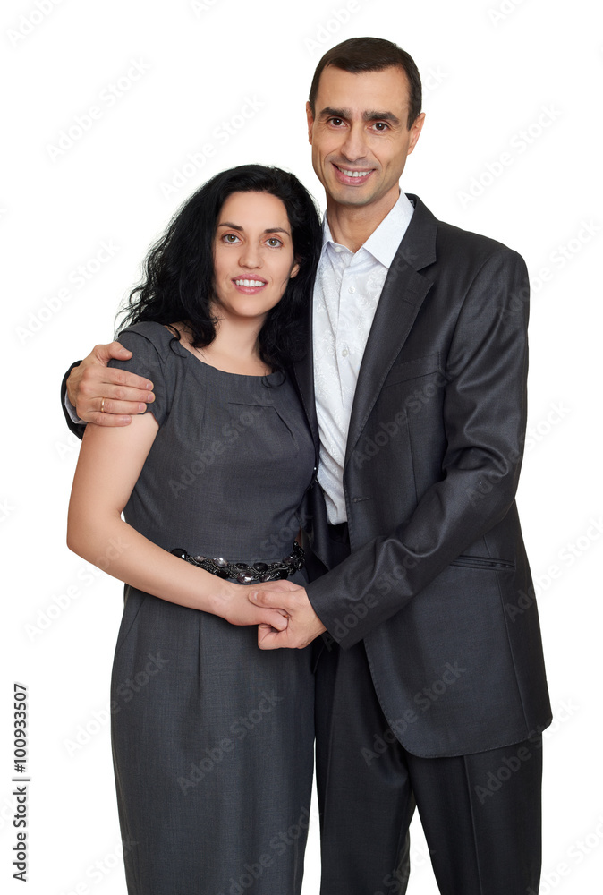 Happy couple portrait at studio dressed in classic clothes Happy couple portrait at studio dressed in classic clothes