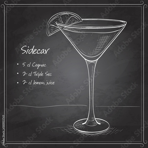 Sidecar cocktail on black board