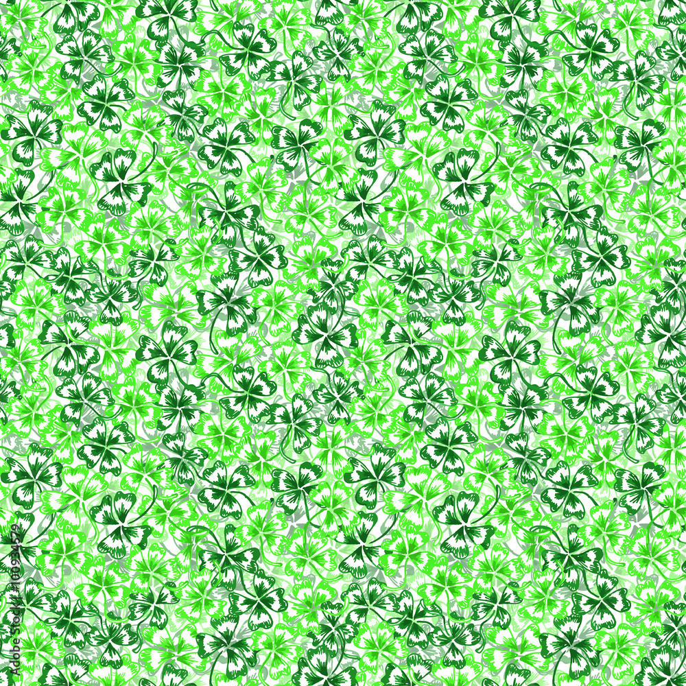 Doodle green clover shamrock Saint Patrick's Day line art seamless pattern Doodle green clover shamrock Saint Patrick's Day line art seamless pattern