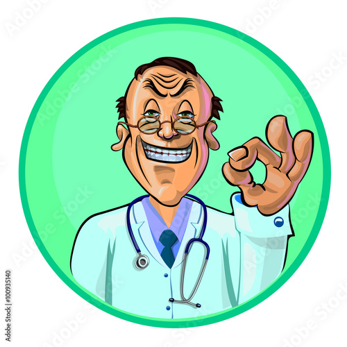 Vector illustration of a doctor showing OK sign