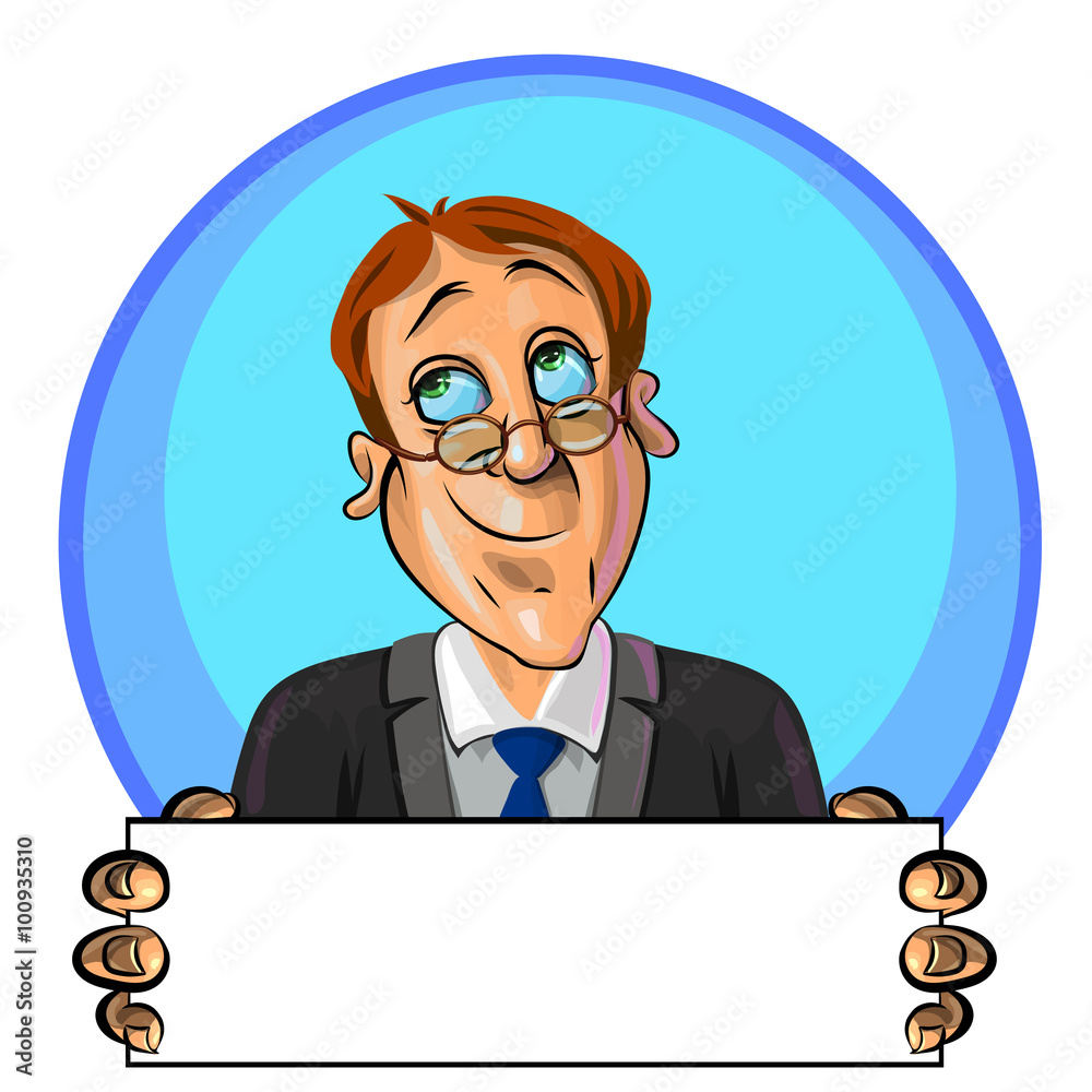 Vector image of an office worker with a blank poster Vector image of an office worker with a blank poster