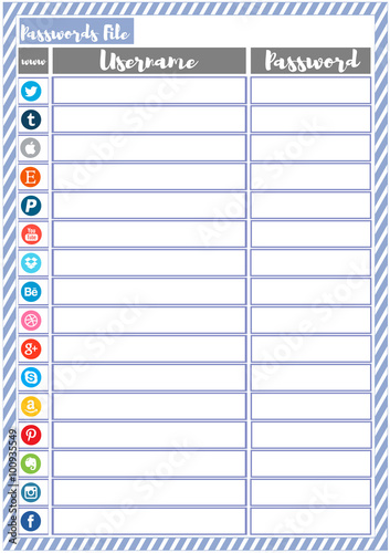 Passwords tracker page,for printing and keeping track of your social media passwords and the other sites you use