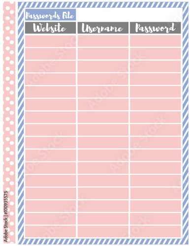 Passwords tracker page,for printing and keeping track of your social media passwords and the other sites you use