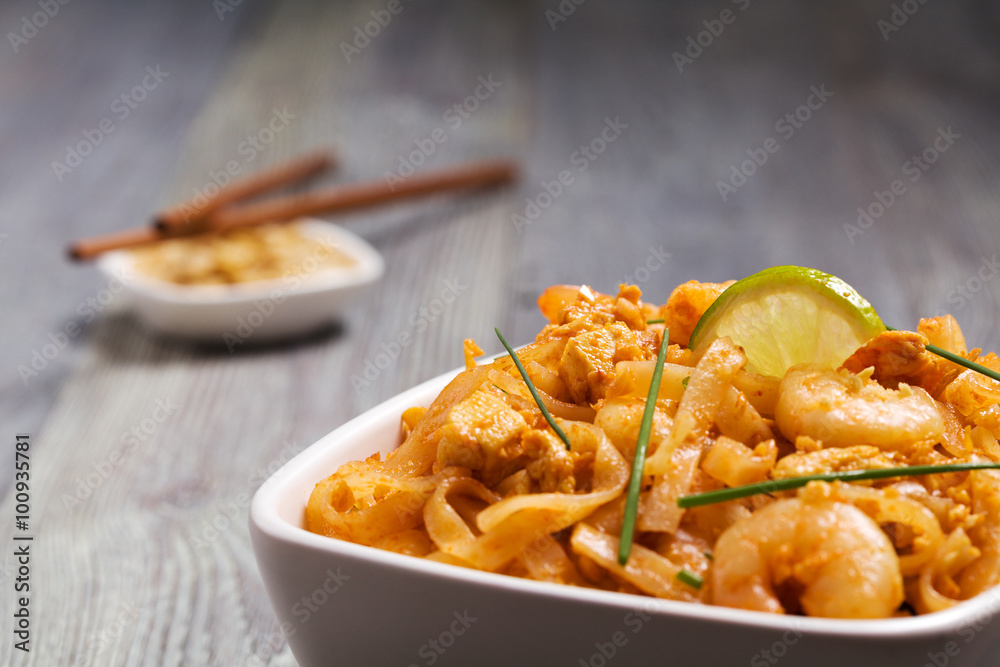Pad Thai. Thailand's national dishes, stir-fried rice noodles Pad Thai. Thailand's national dishes, stir-fried rice noodles