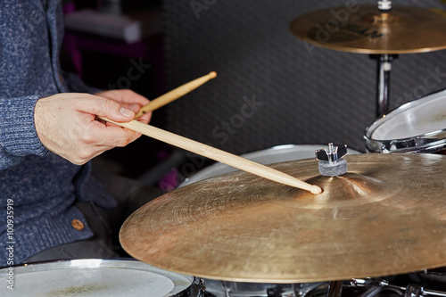 Drummer strking the cymbal