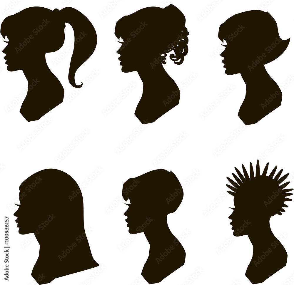 Set silhouettes girls with different hairstyles, vector EPS 10
