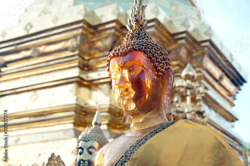 Face of outdoor Buddha statue of Wat Phra That Doi Suthep in Chaingmai,Thailand
