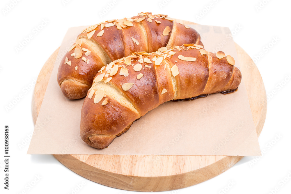 Delicious croissants with grated almonds.