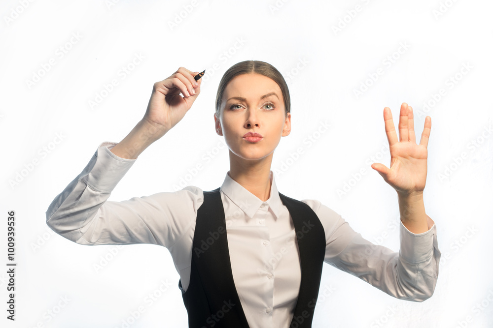 The girl - an accountant with a fountain pen The girl - an accountant with a fountain pen