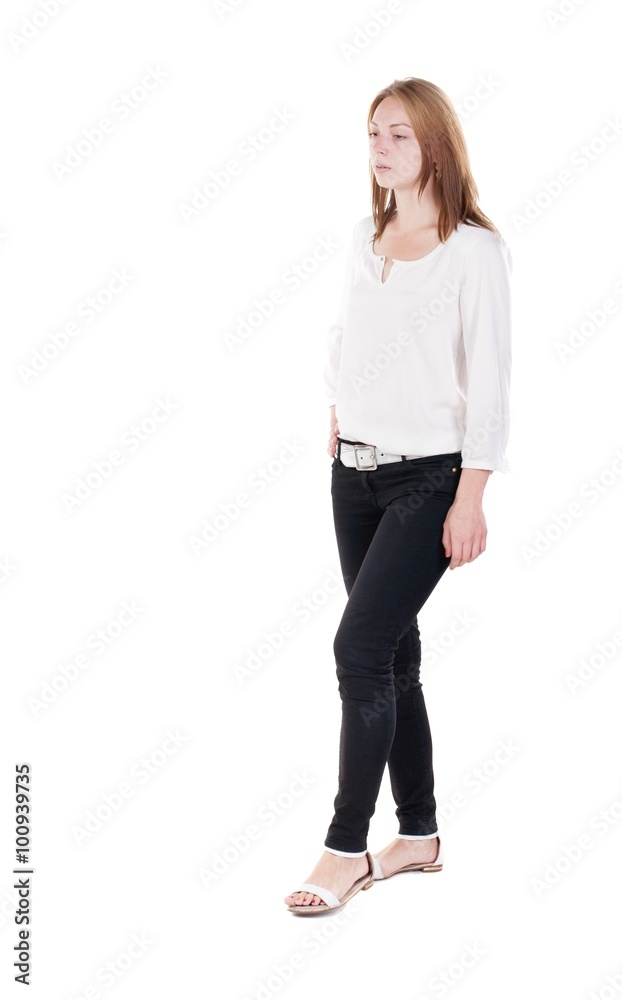 back view of walking woman in jeans. beautiful blonde girl in m back view of walking woman in jeans. beautiful blonde girl in m
