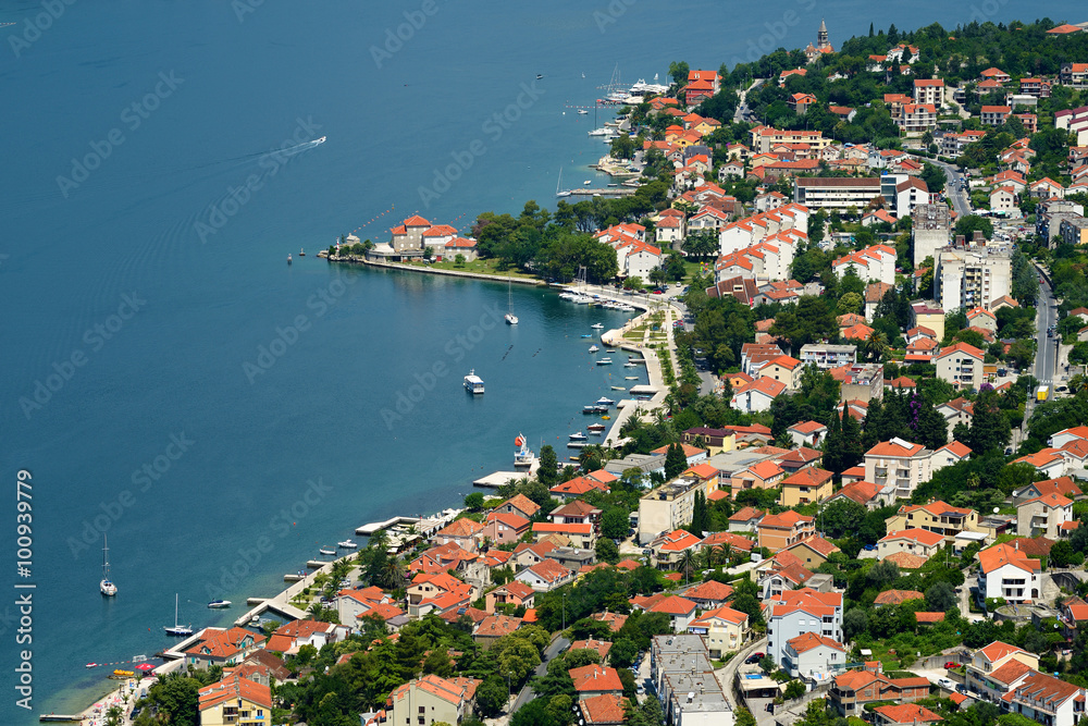 Top view on town Dobrota in Bay of Kotor, Montenegro