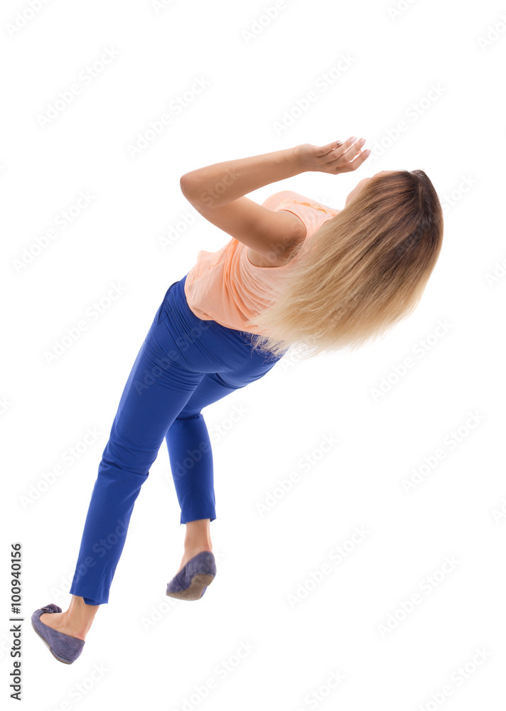 Slipping girl falls. Balancing young woman. Slipping girl falls. Balancing young woman.