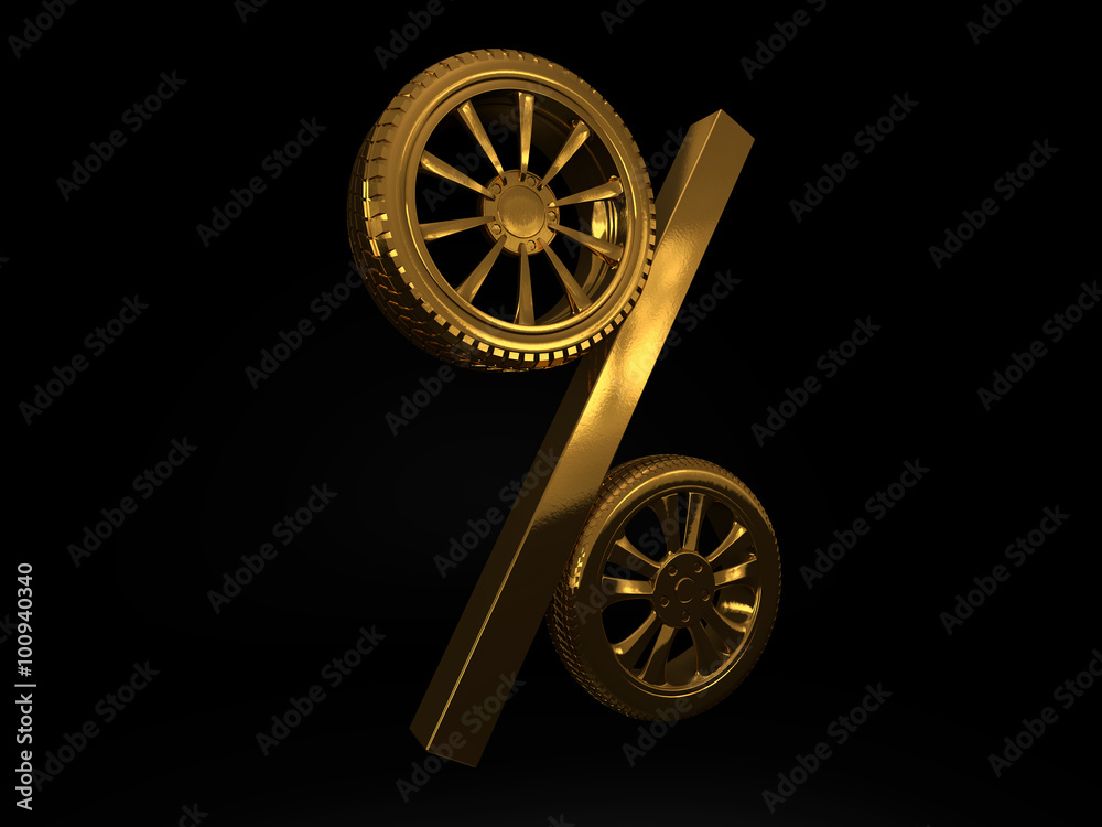 Car golden wheel sale 3d rendering