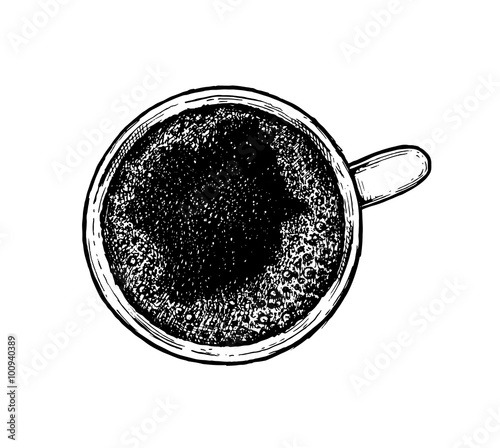 Black and white hand drawn coffee cup.