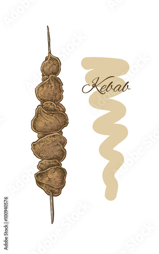 Colorful vintage style hand drawn kebab.