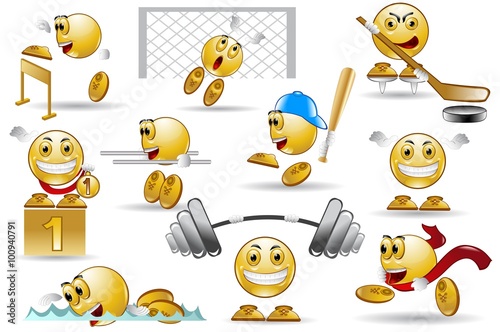 set of sport smiles cartoon characters