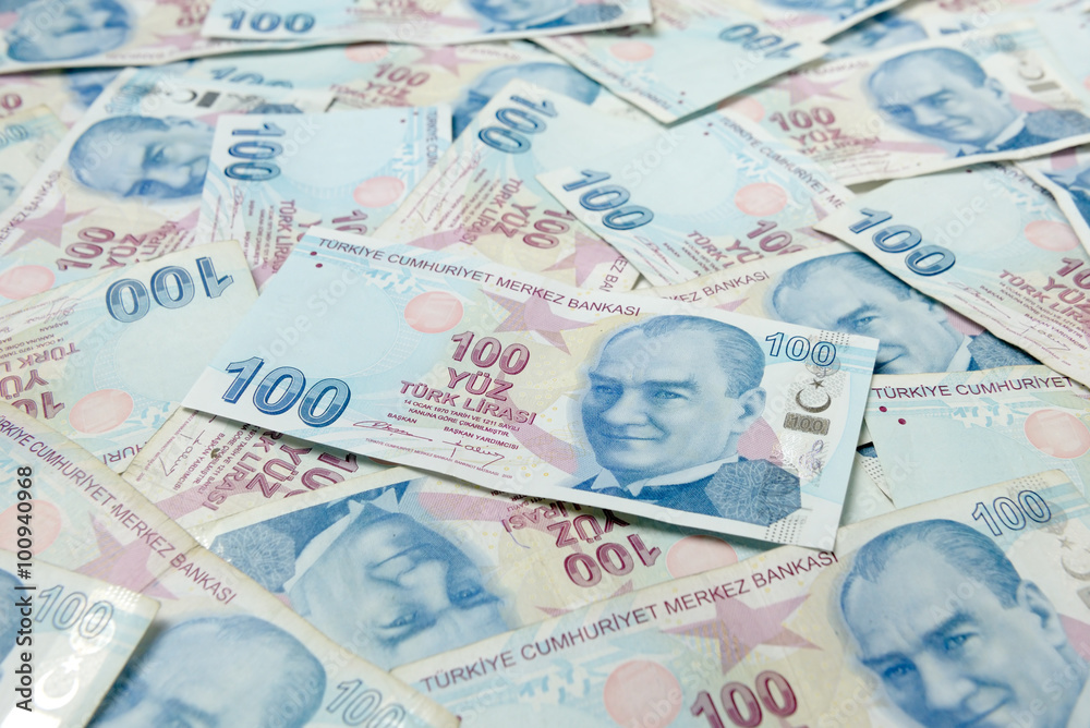 Obraz premium Background of Turkish Lira banknotes 