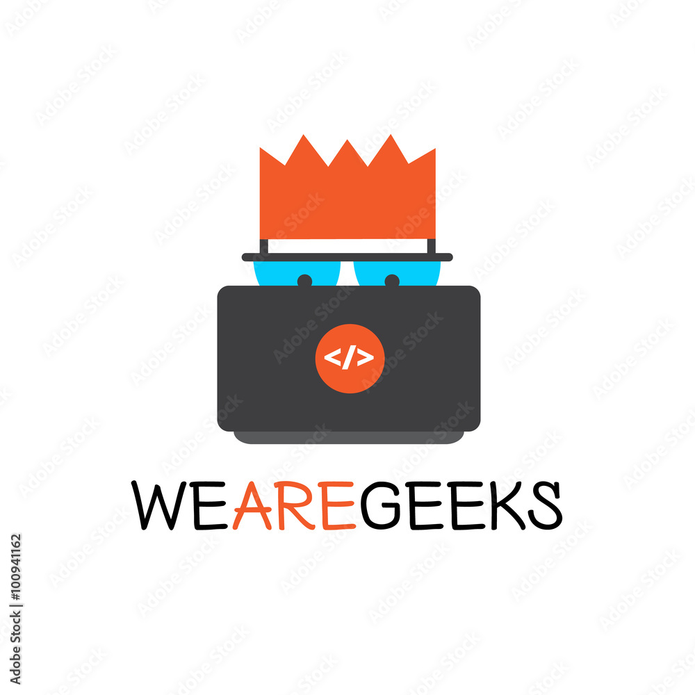 Vector creative geek logotype. Modern flat computer nerd logo.