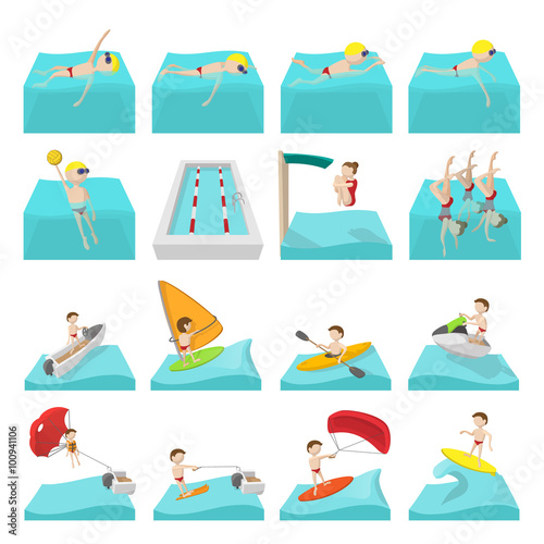 Water sport cartoon icons