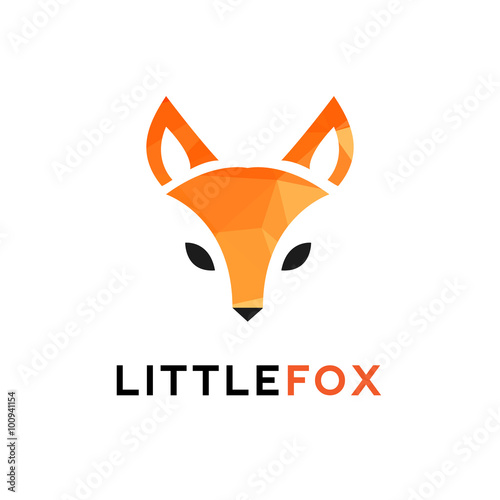 Vector trendy minimalistic red fox head logo in polygonal style