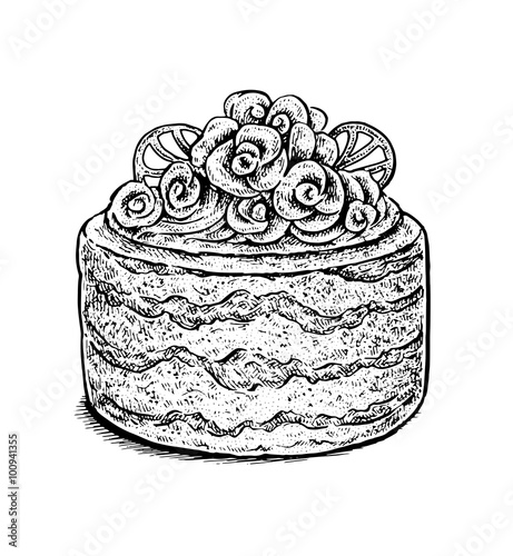 Black and white hand drawn vector illustration of a creamy fancy