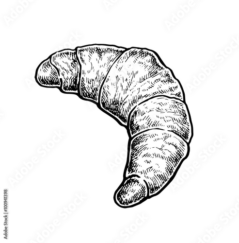 Black and white hand drawn vector illustration of a croissant