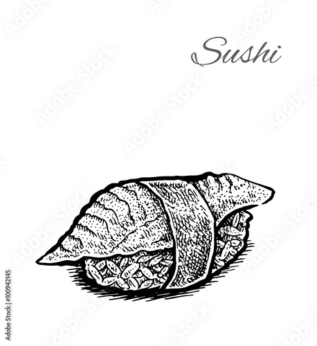 Black and white vector illustration of sushi.