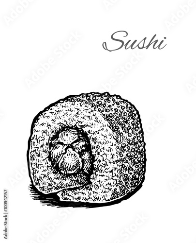 Black and white vector illustration of sushi.