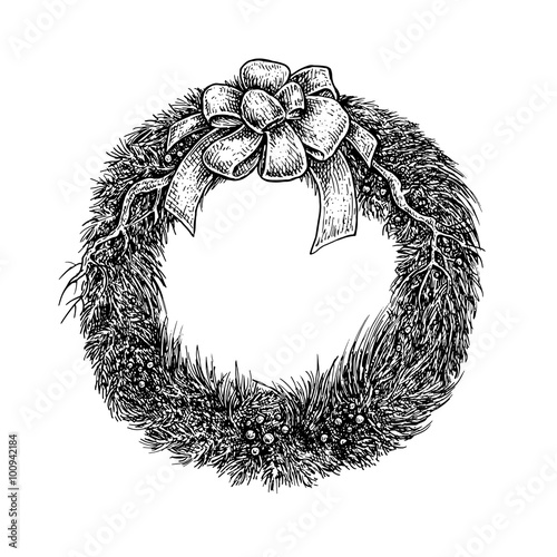 Black and white vintage sketchy style illustration of a Christma