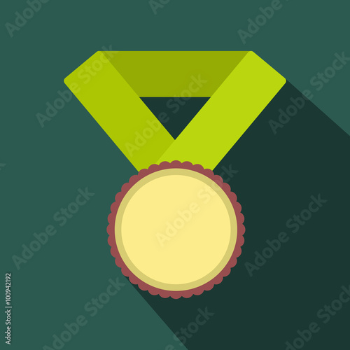 Medal with yellow ribbon flat icon