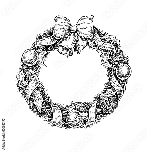 Black and white vintage sketchy style illustration of a Christma