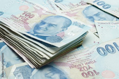 Background of Turkish Lira banknotes  photo