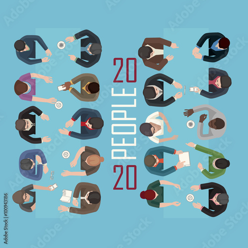collection of 24 sitting vector people, top view