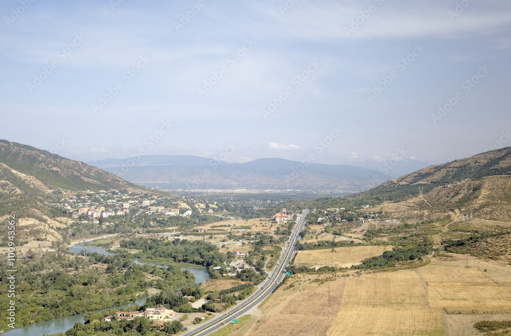 Picturesque view from Jvari Monastery. Mtskheta, Georgia