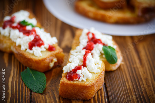  fried in batter toast with cream cheese and jam