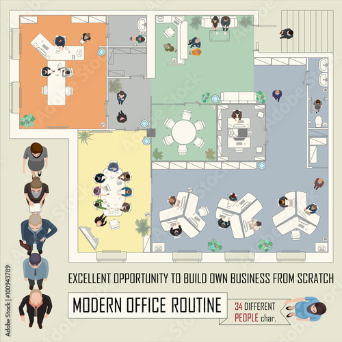 conceptual illustration with business people in office space