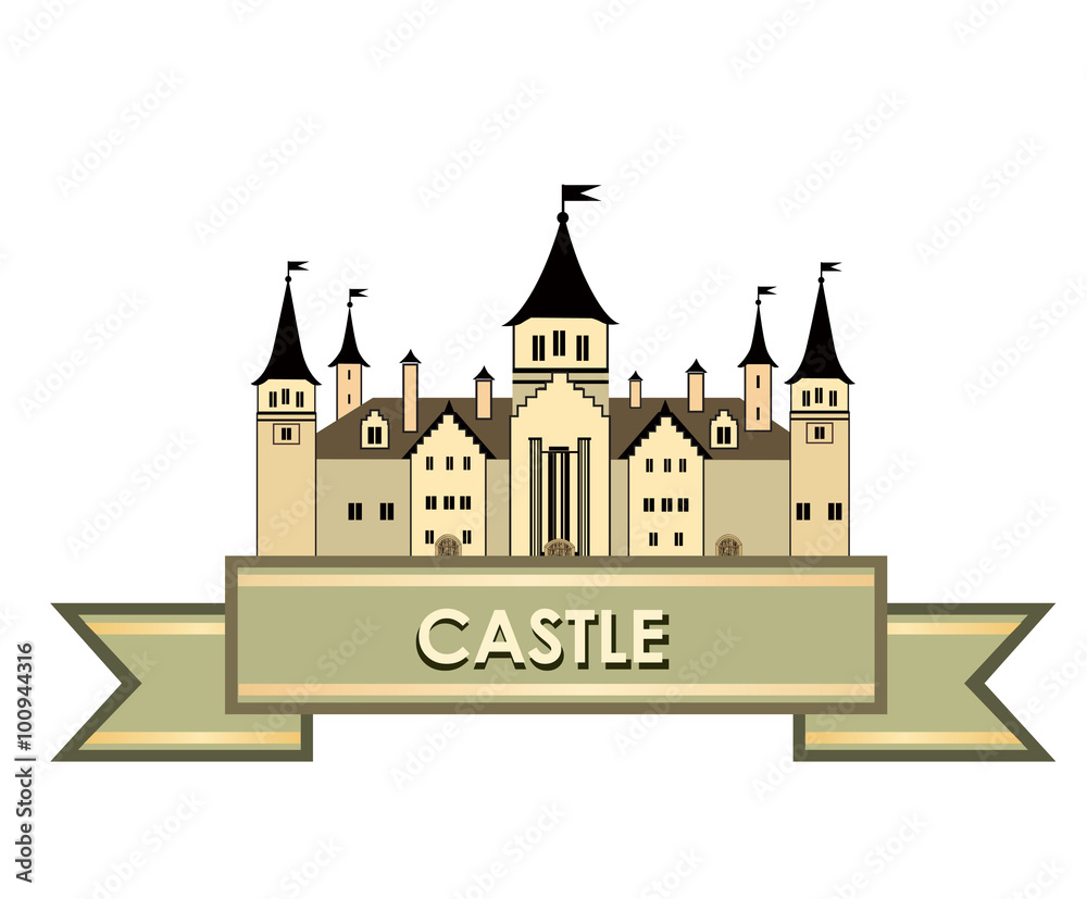 Travel logo. Retro vector castle label. Architectural fantasy