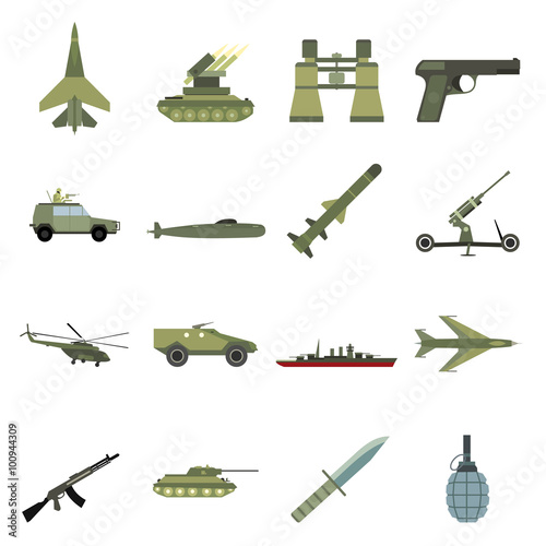 16 weapon flat icons set 