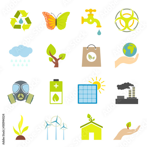 Universal ecology flat icons set 