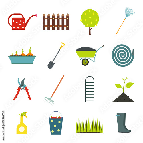 16 garden flat icons set