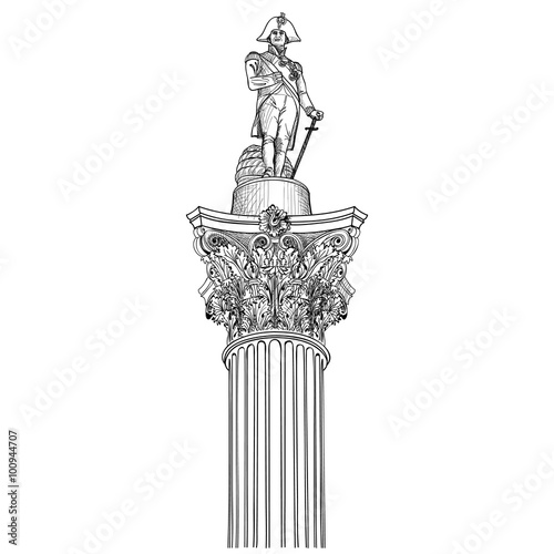Nelson colounm isolated. Admiral Nlson statue in Trafalgar Square, London, England, UK photo