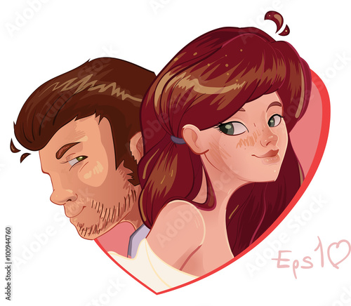 Young couple inside the shape of a heart