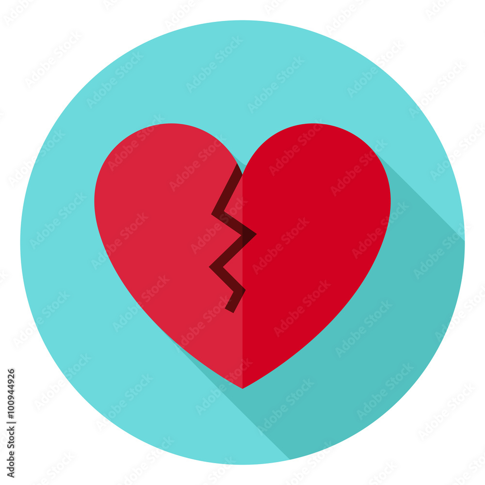 Broken Heart Circle Icon with long Shadow Broken Heart Circle Icon with long Shadow