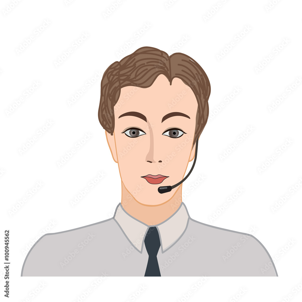 Support manager round icon. Call center man vector illustration. Isolated on white Support manager round icon. Call center man vector illustration. Isolated on white