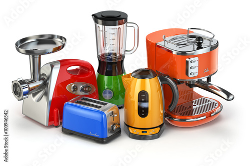 Kitchen appliances. Blender, toaster, coffee machine, meat ginde