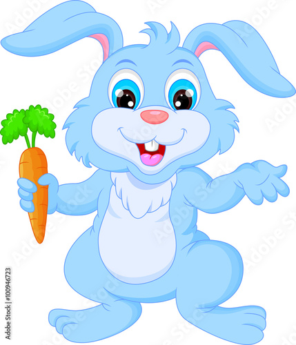 Cartoon happy rabbit holding carrot